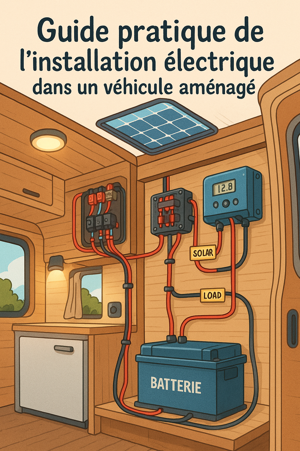 installation électrique véhicule aménagé : schéma batterie, panneau solaire et convertisseur 12V/220V