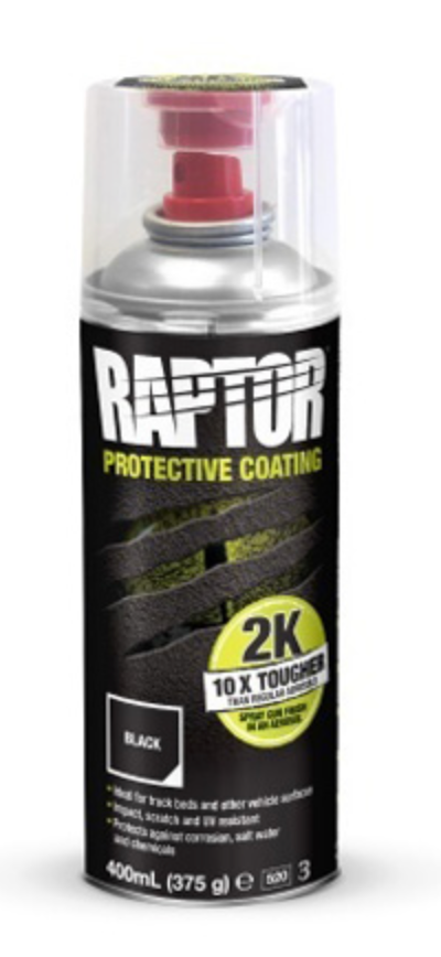 Aérosol 2K RAPTOR 400ml – revêtement polyuréthane noir et blanc, sans pistolet ni compresseur