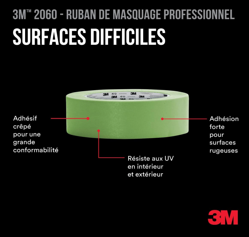 Ruban masquage surfaces rugueuses 3M
