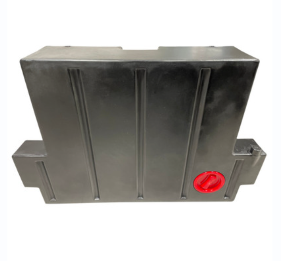 Réservoir eaux usées 100L Sprinter Crafter – vue de côté, couvercle inclus, polyéthylène noir