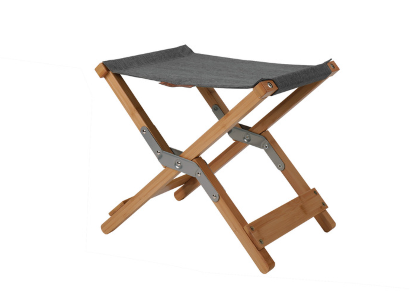 Tabouret repose-pieds Lounge bambou pliant – tissu gris chiné, L39×H34×P30 cm