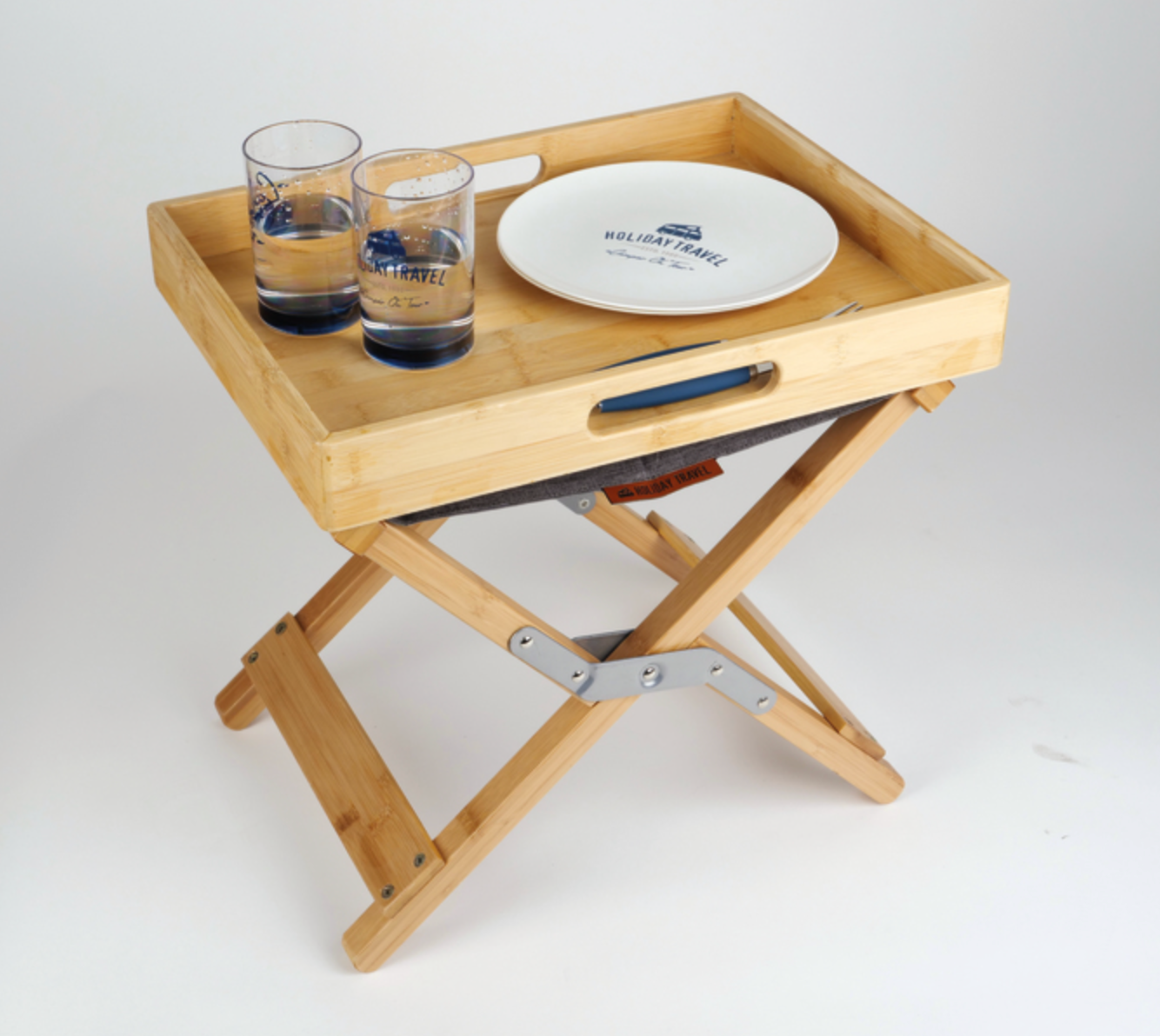 Plateau de table en bambou 43×32 cm – vue de dessus, compatible repose-pieds Lounge table d'appoint