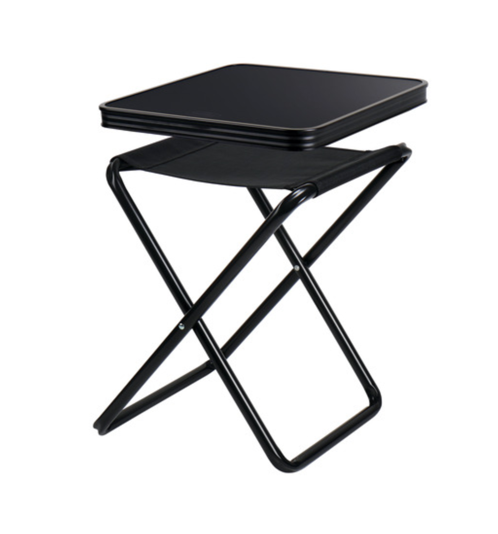 Tabouret pliant van 2-en-1 – structure aluminium plateau MDF noir, L40×P40×H47 cm