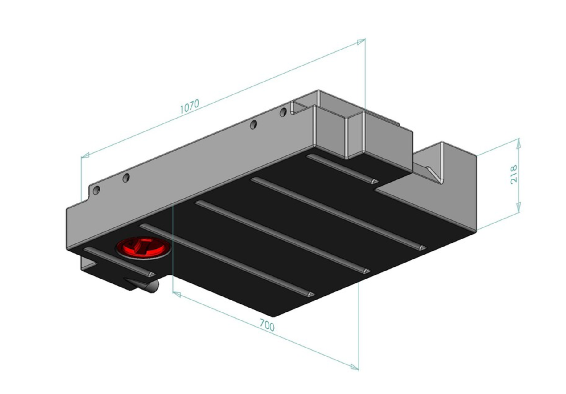 Réservoir eaux usées 100L Sprinter Crafter MAN TGE PE noir, montage sous plancher derrière essieu arrière