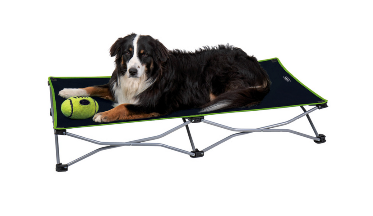 Transat lit chien van pliable 122x62cm – chaise longue Oxford noir bleu foncé déployée