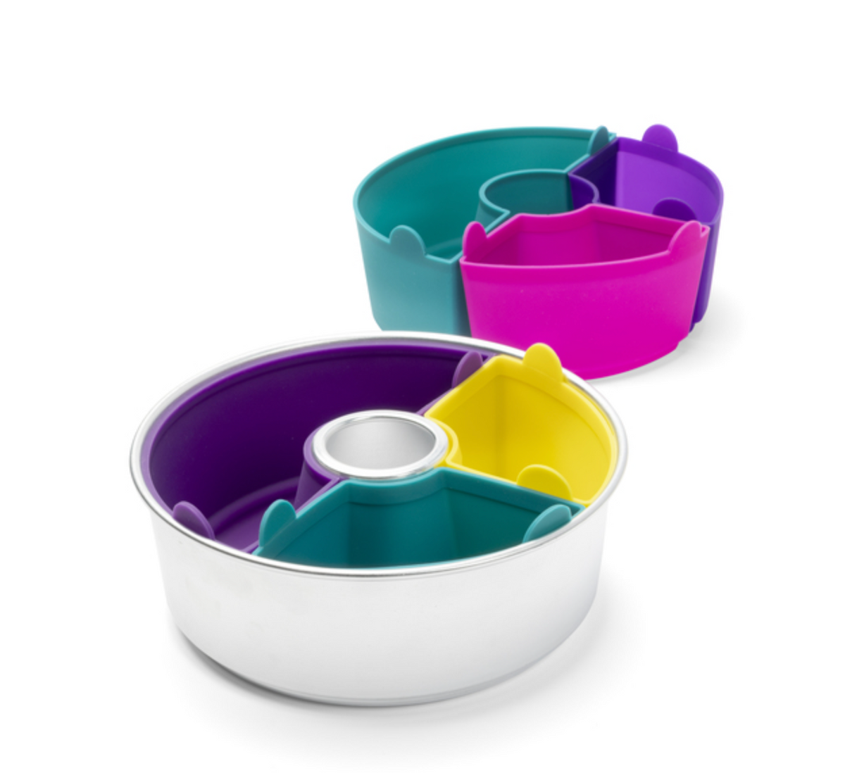 Moules en silicone Omnia MAXI combinés dans le moule métallique, avec un demi-moule et deux quarts