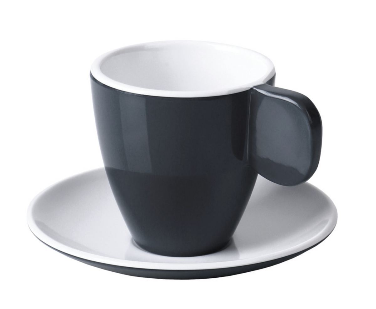 Lot de 2 tasses expresso en mélaminé avec soucoupes, coloris gris