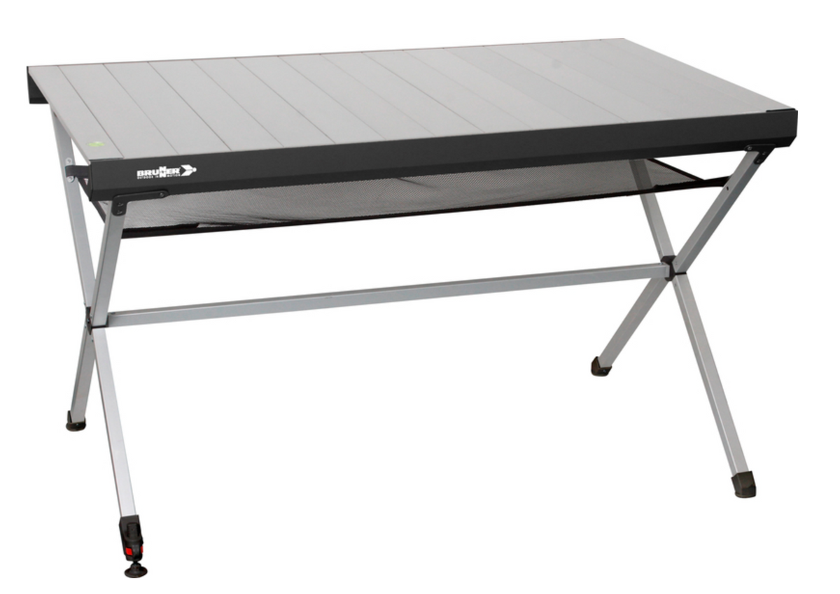 Table de camping Titanium Axia 4 Brunner ouverte, avec plateau aluminium et filet de rangement