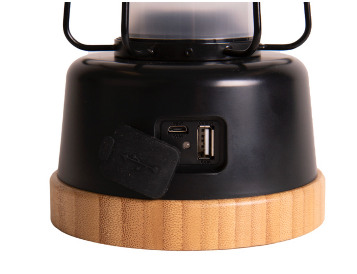 lampe de camping à LED lanterne – dimensions et détails bambou acier