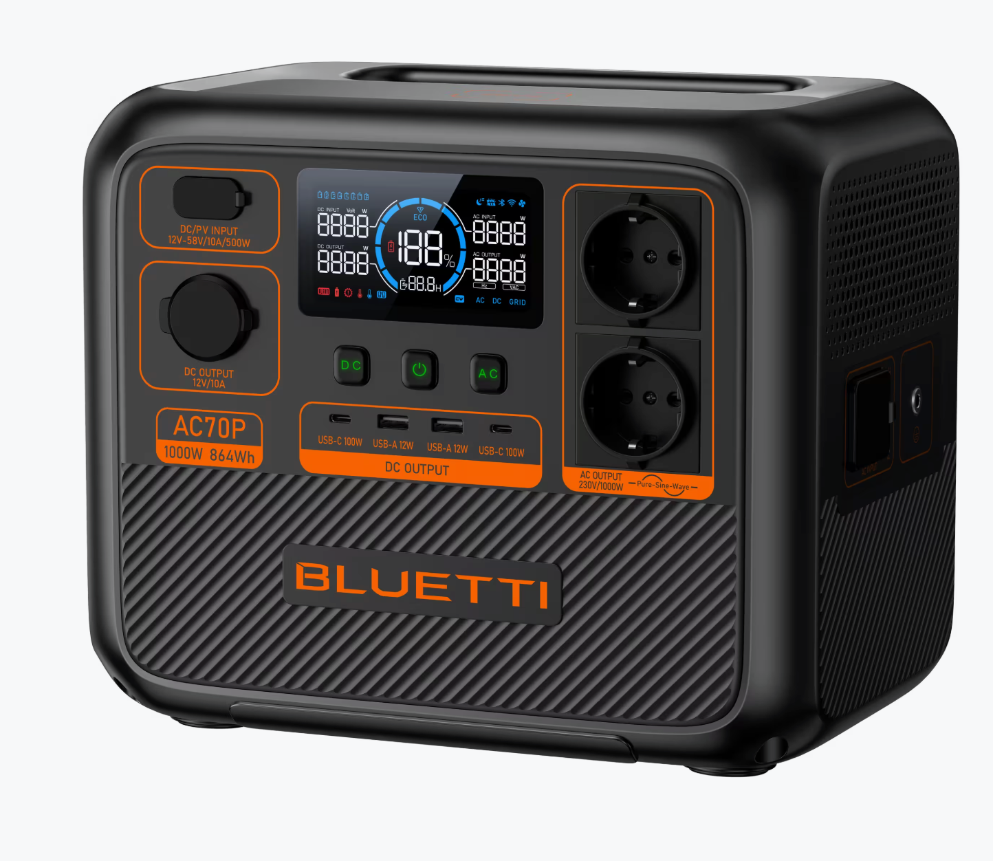 Batterie nomade Bluetti AC70P – Station d’énergie portable 864Wh / 1000W