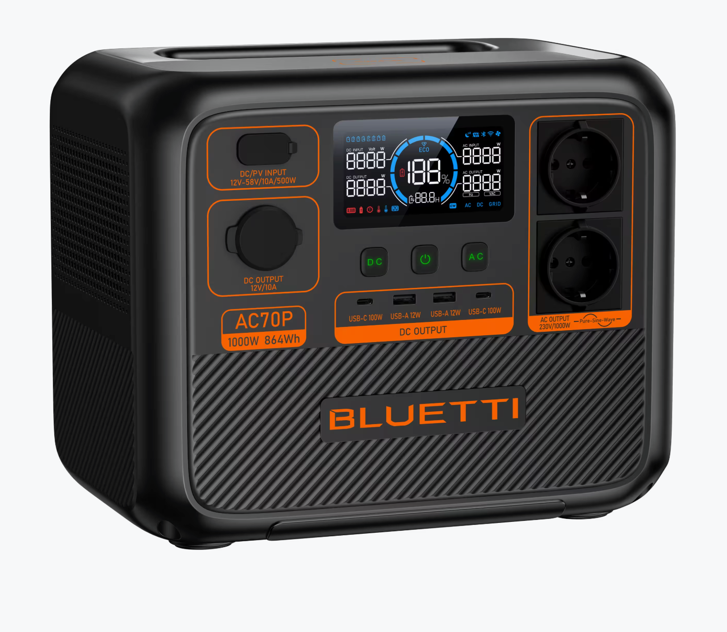 Batterie nomade Bluetti AC70P – Station d’énergie portable 864Wh / 1000W