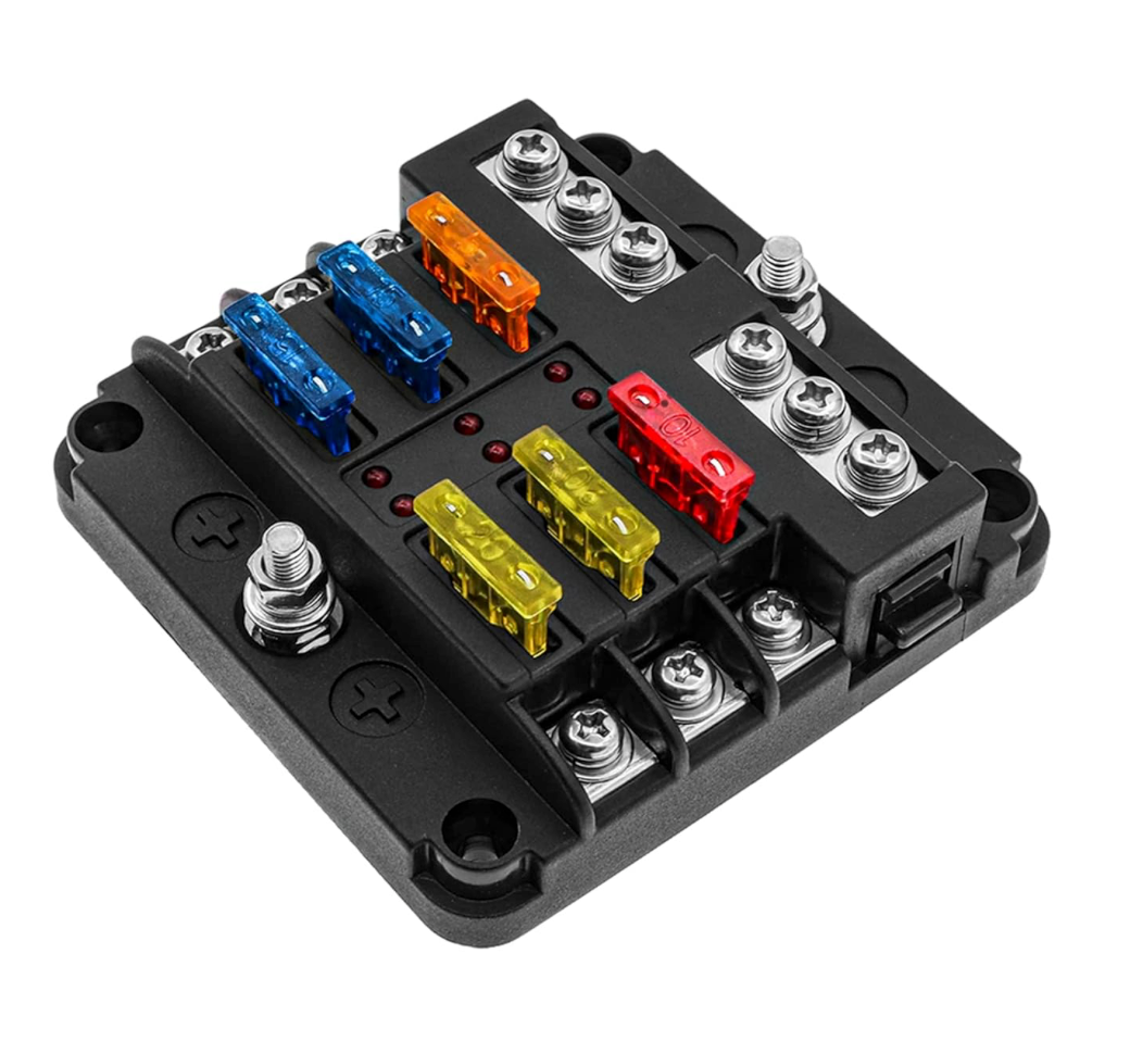 Boîte à fusibles 6 circuits 12V / 24V avec bus négatif et indicateur LED