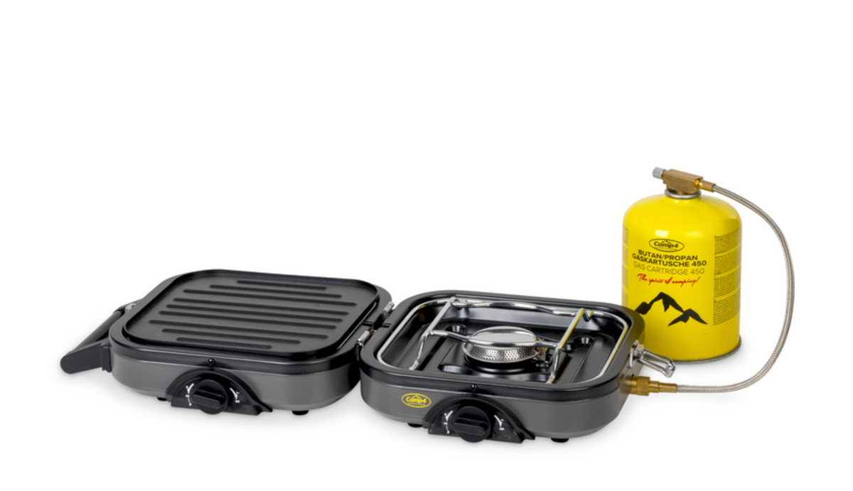 Réchaud gaz pliable 2 feux FLAP’n’COOK – avec plaque grill