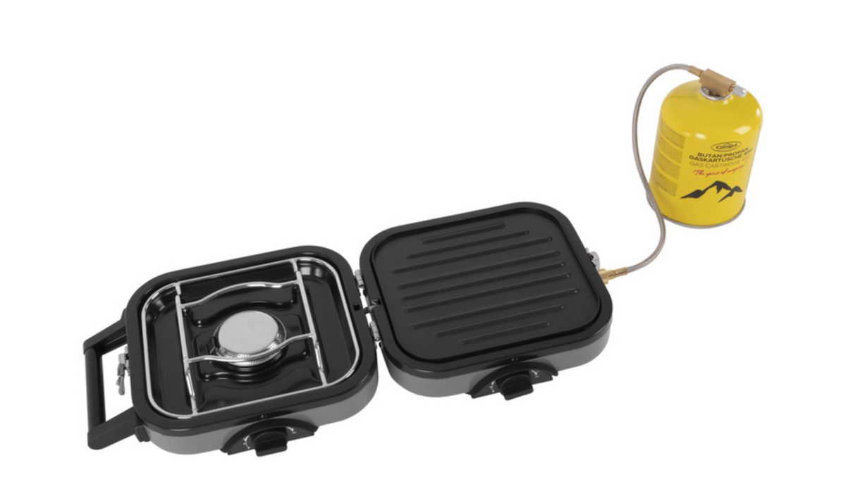 Réchaud gaz pliable 2 feux FLAP’n’COOK – avec plaque grill