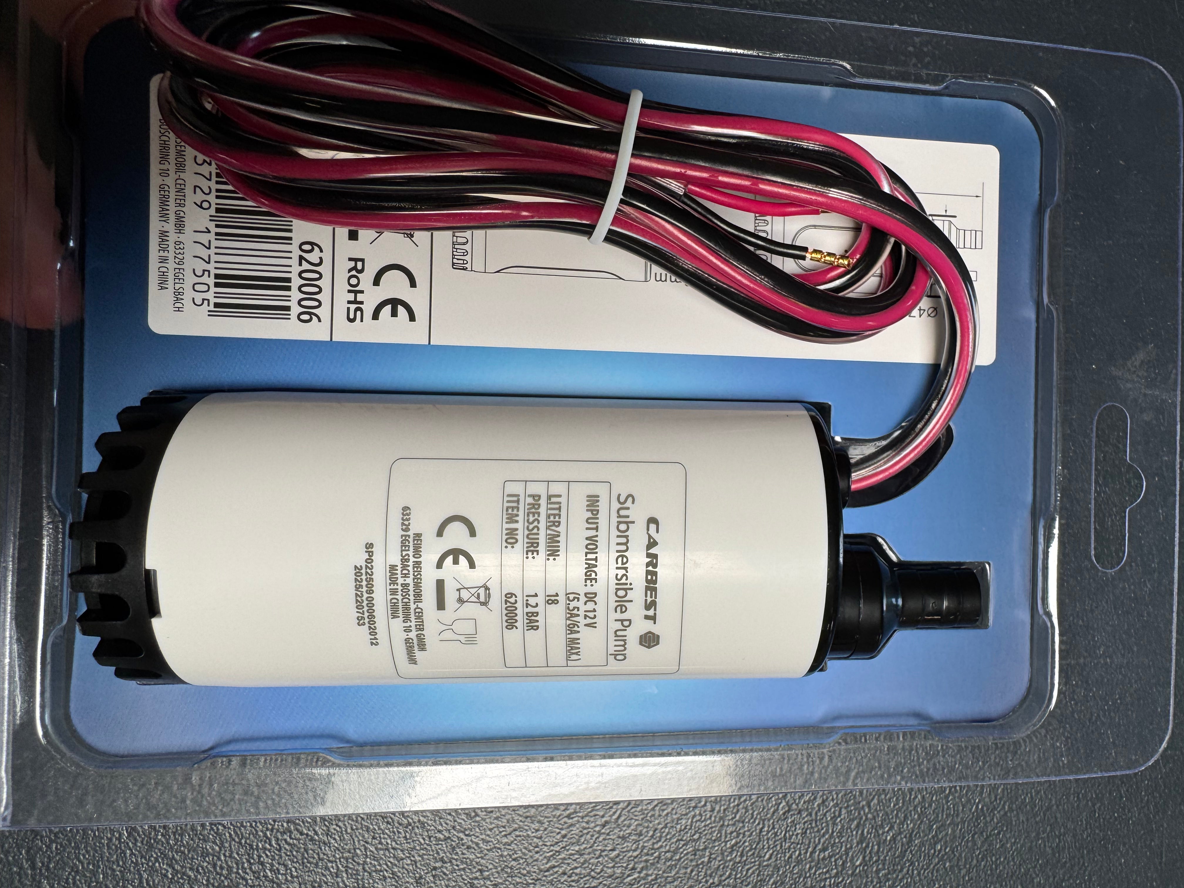 Pompe immergée 12V 18 L/min – Sécurité marche à sec