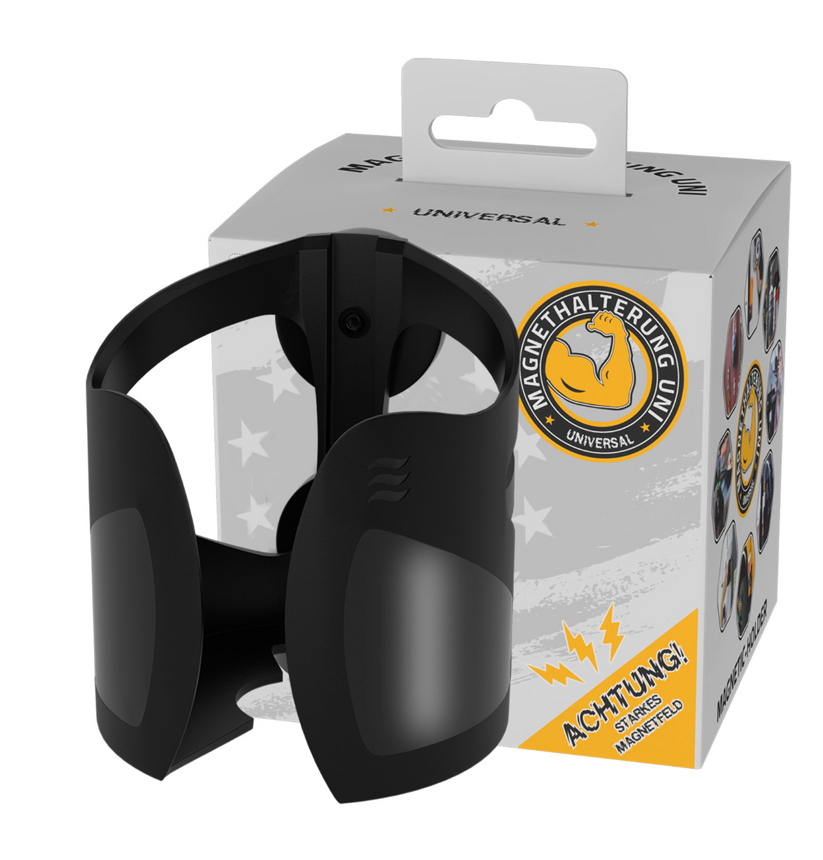 Support magnétique universel WM Aquatec noir présenté devant son emballage
