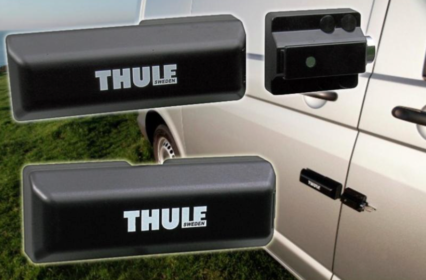 Serrure de sécurité Thule Van Lock : vue du boîtier et du mécanisme installé sur une porte de van