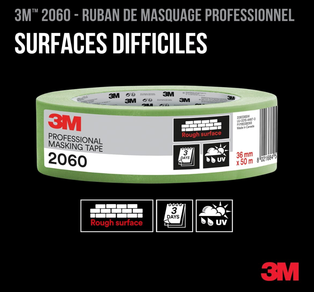 Ruban masquage surfaces rugueuses 3M