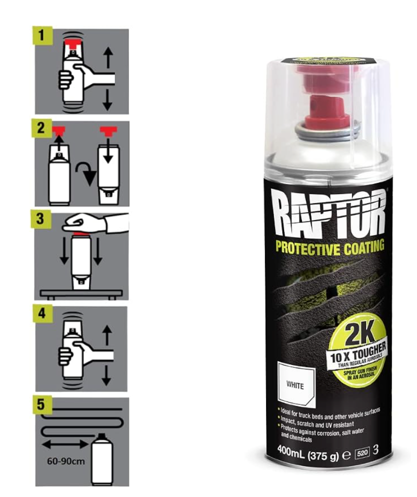 Aérosol 2K RAPTOR 400ml – mode d'emploi, instructions d'application revêtement polyuréthane