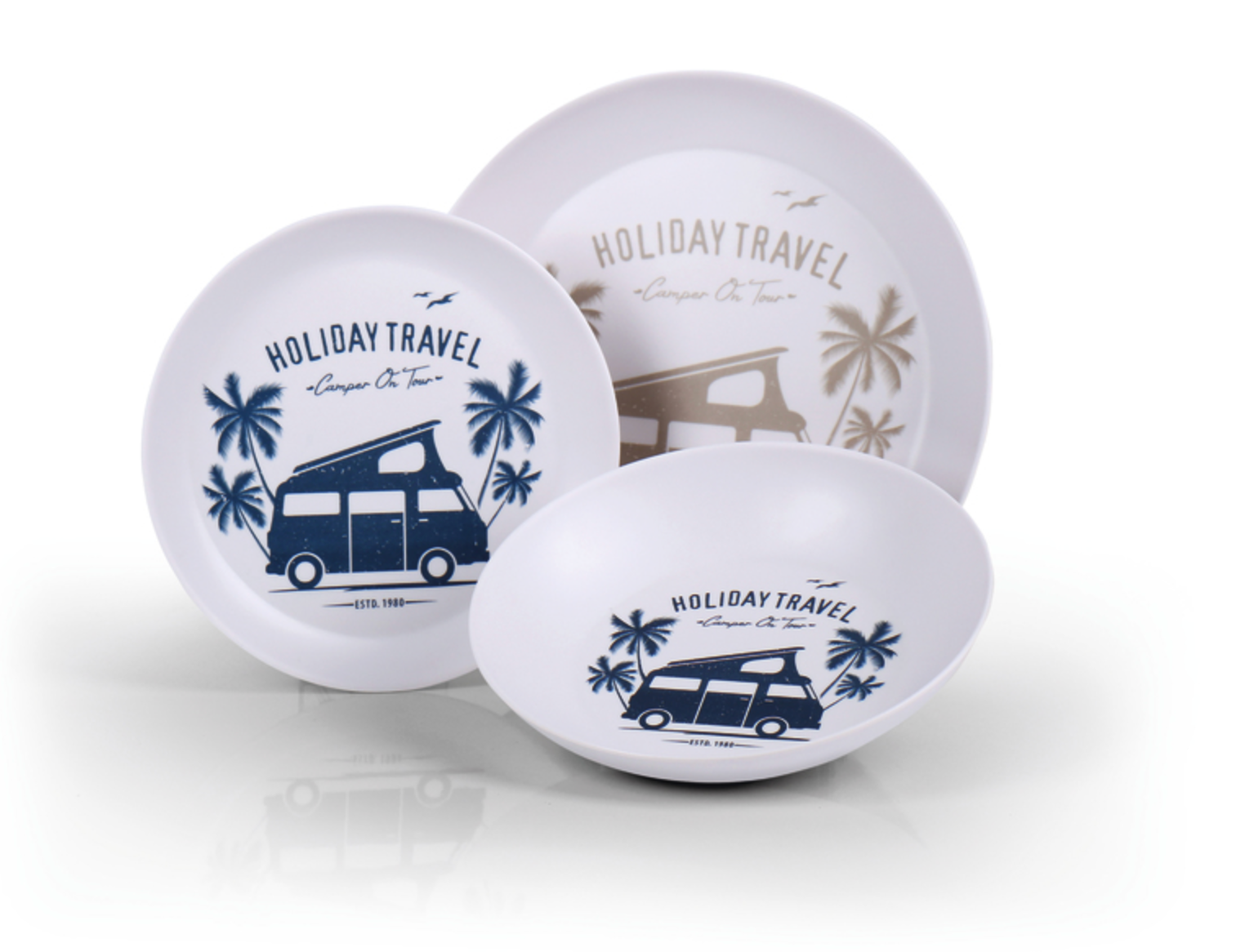 Vaisselle mélamine "HOLIDAY TRAVEL" 6 pièces - 2 personnes