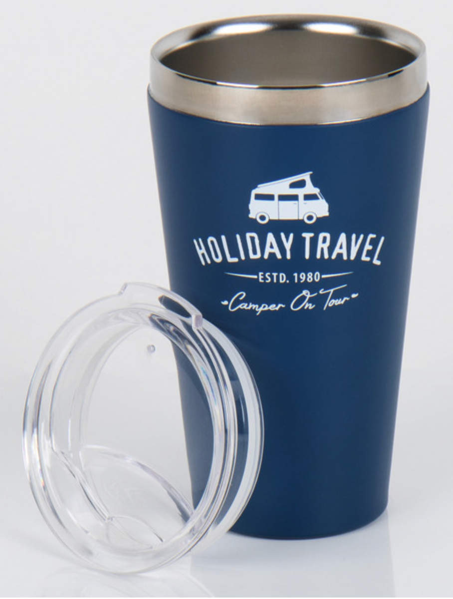 Mug bleu en acier inoxydable avec couvercle