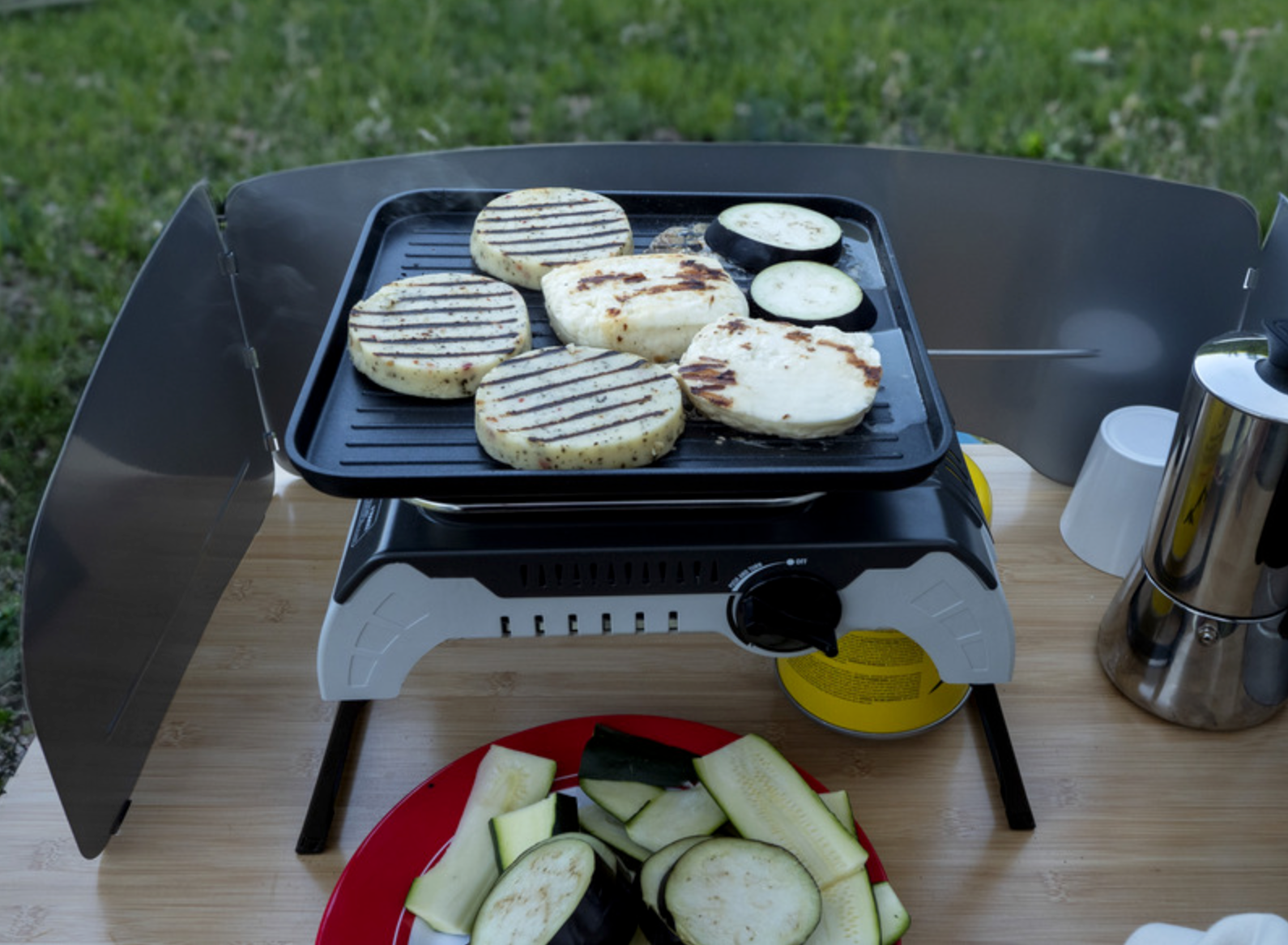 Plaque grill rainurée Cook’N’Fold – plancha grill pour réchaud à cartouche