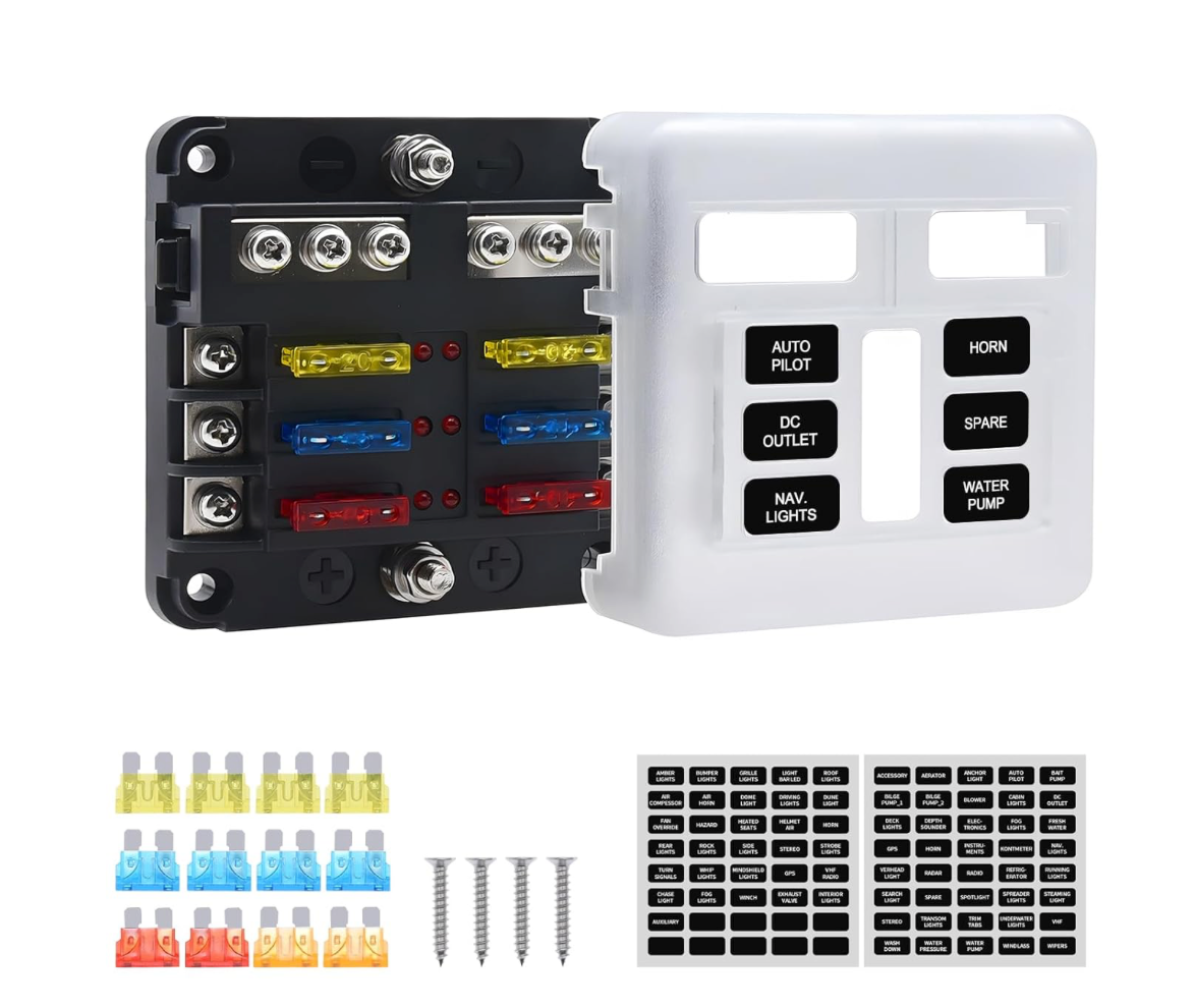 Boîte à fusibles 6 circuits 12V / 24V avec bus négatif et indicateur LED