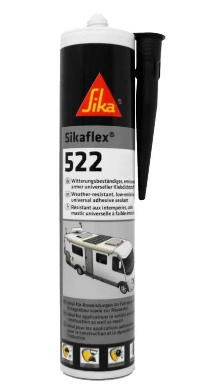 Mastic-colle Sikaflex®-522 Sika en cartouche avec buse noire fixée sur le côté