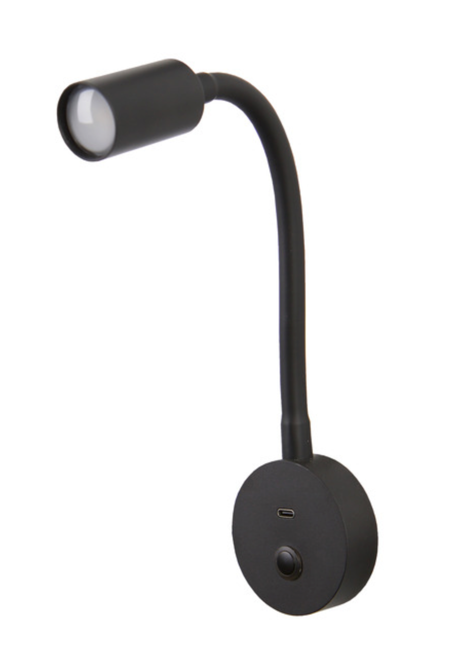 liseuse noir a bras flexible pour vehicule aménage 12V